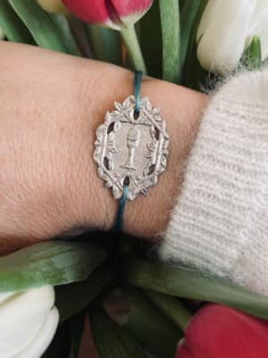Bracelet médaille ancienne de première communion en argent