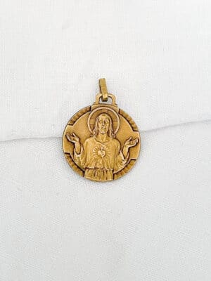 médaille ancienne du sacré coeur en or laminé fix