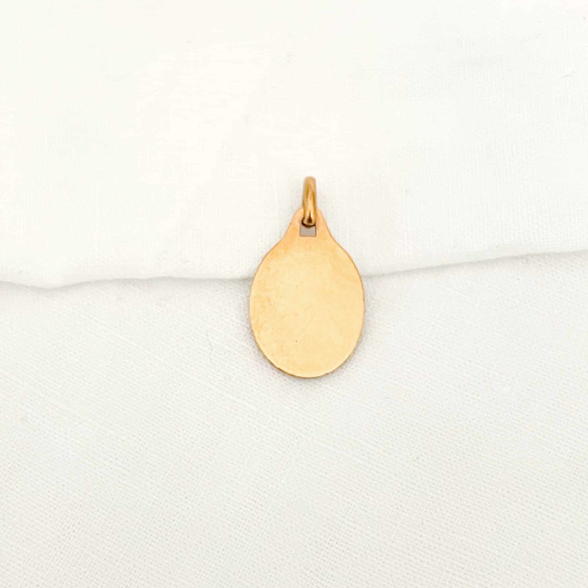 Médaille ancienne ovale de la Vierge en plaqué or laminé FIX