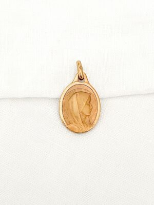 médaille ancienne ovale de la vierge en plaqué or laminé fix